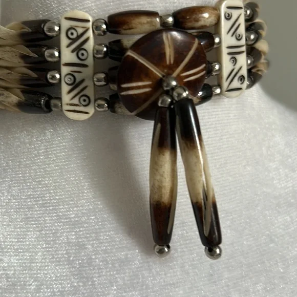 Native American Style Unisex Four Row Bone Hairpipe Bead Tie Choker Necklace - Picture 2 of 6